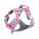 Huntboo Dog Harness No Pull, Reflective and Adjustable Pet Harness for Medium Dogs with Soft Handle,2 Metal D-Rings,and Extended Chest Pad, Perfect for Outdoor Training, Hiking,and Everyday Pink M