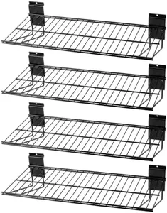 PYBTOOL Slatwall Shelves, Slat Wall Accessories, Slat Wall Wire Shelf, Heavy Duty Garage Storage Slatwall Shelf (24-Inch Width, 4 Pack)