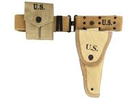 Original WWII M1936 Webbing Canvas Pistol Belt with M1911 Colt Canvas Holster and .45 Colt Magazine Pouch