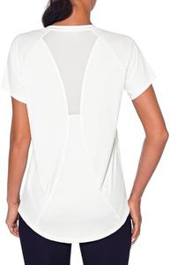 Wayleb Tee Shirt Sport Femme T Shirt à Manches Courtes Yoga Col V T-Shirts Tops Sèche Vite Hauts Running Fitness Pilates