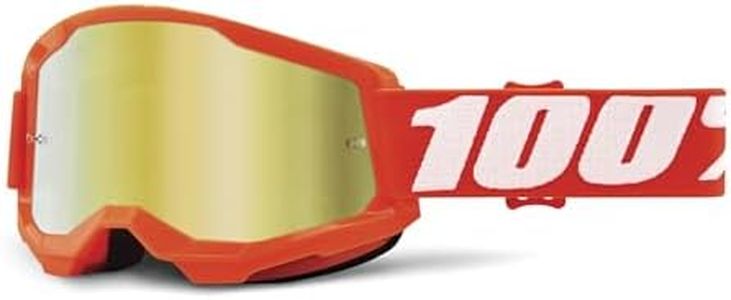 100% STRATA 2 Goggles - Sports Goggles for Motocross & Mountain Biking - Eyewear for Bike Riders - Motocross Eyewear for Men - Orange, Mirror Gold Lens