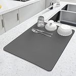 LOPNUR Kitchen Dish Drying Mat, 18"x16" Dish Drying Mats for Kitchen Counter, Super Absorbent Dish Drying Pad, Diatomite Coffee Mat Heat Resistant Mat with Anti-Slip Rubber Backed (Grey, 1 Pack)