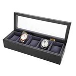 Watch Box Display Case, 5 Slot Glass Storage Box Organizer Watch Jewelry Display Box(Black)