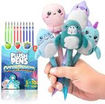 BUNMO Stocking Stuffers for Girls - Cute Gel Pens w/Soft Grip & 10 Refills Included - Gifts for Tween Girls - Designed for Squeezing - Fun Pens for Kids - Stocking Stuffers for Kids - Plush 5 Pack