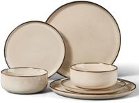 HaWare Dinner Set, 6 Piece Stoneware Dinnerware Service for 2, Reactive Glaze Dining Ware Include Plates and Bowls, Chip and Scratch Resistant, Microwave & Dishwasher Safe, Cream Khaki