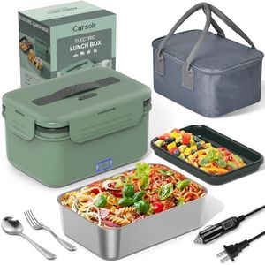Carsolt Electric Lunch Box Food Heater Upgrade 3 in 1 Portable Food Warmer 60-100W Leakproof Heated Lunch Box for Adults Car/Truck/Office with 1.8L SS Container Fork Spoon Carry Bag, 12V/24V/110V