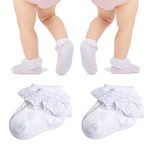 Baby Girl Lace Socks Eyelet Ruffle Socks Princess Dress Socks Toddler,2 Pairs White,12-36 Months