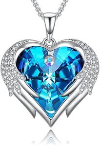 Praelinos Alas de Ángel Collares Mujer Corazón 18K Chapado en Oro Blanco Cristal 5A Zirconia Cúbica Joyas Mujer Regalo Cumpleaños Aniversario San Valentín para Esposa Mama Novia (Azul)
