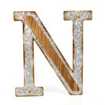 Yawill 12”H Wall Monogram Letter - Galvanized Metal MDF Wall Sculpture for Home Kitchen (Alphabet N)