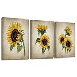 Sunflower Kitchen Decor Simple Life Rustic Wall Decor Vintage Watercolor Sunflower Wall Pictures for Bedroom 3 Pieces Canvas Wall Art Flower Painting Kitchen Wall Decor for Women Gallery Wrapped