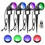 ZUCKEO 10W Christmas Spotlights Outdoor Spot Lights for Yard, LED RGB Color Changing Landscape Lighting Plug in, 120V Waterproof Remote Control Spotlight for House Garden Halloween Decoration(4Pack)