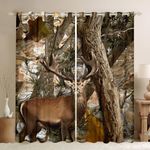 Feelyou Deer Curtains Realtree Camo Window Drapes for Kids Boys Girls Rustic Deer Elk Window Treatments Wooden Texture Wild Animal 30%-50% Blackout Curtain 38W X 54L,2 Panels