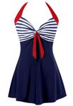 Sixyotie Women's Plus Size Swimsuit One Piece Swim Dress with Skirt Tummy Control Swimwear (Navy, 2XL)