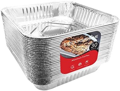 Stock Your Home 9x9 Aluminum Foil Pans - 8.75" L Rim (30 Pack) Square Tins for Toaster Oven- Cooking Lasagna, Casserole, and doing Food Prep - Disposable Baking Pan for Cake or Brownie Dish