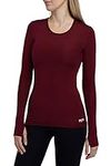 TCA Women's Stamina Long Sleeve Lightweight Running Top with Zip Pocket and Thumbholes - Cabernet, L