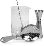 The Art of Craft Professional Bartending Kit for Stirred Drinks: Crystal Mixing Glass, Japanese Jigger, Julep Strainer and Bar Spoon