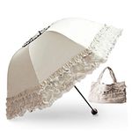 WANLIAN Princess Lace Ultraviolet-Proof Triple Folding Umbrella Dome Used For Parasoldecorations Photoshoot Props.ϼˆRice Whiteï¼‰, White - Lace, One_Size