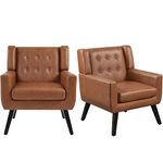 Yaheetech Tub Chair Set of 2, Button Tufted Armchair with Thick Seat Cushion, PU Leather Accent Chair with Sturdy Legs for Living Room, Bedroom, Reading Nook, Retro Brown