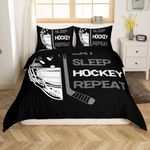 Erosebridal Hockey Bedding Full,Ice Hockey Duvet Cover for Kids Boys Girls,Winter Sports Game Comforter Cover Lightweight Soft,Eat Sleep Hockey Stick Bed Cover with 2 Pillow Shams Home Room Decor