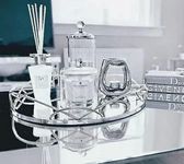 Biznest Silver Round Mirrored Candle Tray Metal Frame Drinks Tray Cosmetic Organizer Large 30Cm