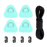 4 Pack Stainless Steel D-Ring Triangle Patch with 2.5m Black Bungee Cord,4Pcs cord hooks for PVC Inflatable Boat SUP Kayak Canoe Deck Accessories-Cyan