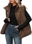 Pink Queen Women's Oversized Puffer Vest Stand Collar Full Zip Up Flysleeve Bubble Vests Quilted Padded Warm Coat Outerwear with Pockets Dark Brown M