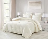 Chezmoi Collection Nora 3-Piece Ruffled Edge Trim Soft Washed Microfiber Comforter Set (Queen, Ivory)