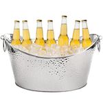 Frcctre 3 Gallon/12L Stainless Steel Beverage Tub, Large Galvanized Ice Bucket with Handles, Hammered Metal Drink Bucket Drink Chiller Champagne Buckets for Parties Weddings