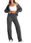 Herseas Womens 2 Piece Casual Outfit Workout Hoodie Sweatsuits with Sweatpant Travel Airport Track Suits Lounge Sets, Dark Gray, Medium