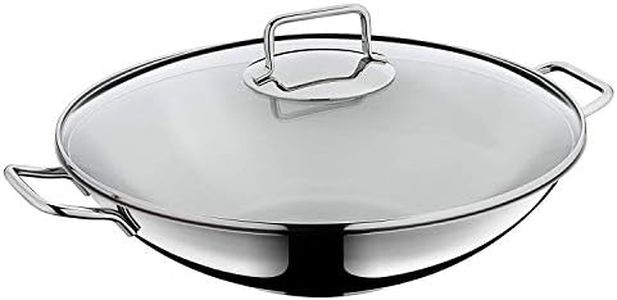 WMF Macao Wok-Set Induktion 2-teilig, Wok-Pfanne 36 cm mit Glasdeckel, Cromargan Edelstahl poliert, unbeschichtet