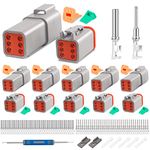 JRready 6 Pin Deutsch Connector Kit DT Series, 6 Pin Way Gray Waterproof DT Connector(5 Set), Size 16 Stamped Contacts 14-18AWG for Car, Truck, Motorcycle, Off-Road Vehicles, Marine, ST6327-6