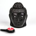 EVERGD Set of 2 Buddha Head Statue Essential Furnace Oil Candle Burners Ceramic Aromatherapy Diffusers for Yoga Spa Pilates Meditation Room Home Decor Gift (Black)