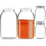 Artcome 4 Pack Glass Jar Set - 2pc 1-Gallon Glass Jar Wide Mouth with 2pc Airtight Plastic Lids, 2pc 16oz Glass Jar with 2pc Silver Metal Lids for Fermenting, Kimchi, Kefir, Kombucha, Storing, Canning