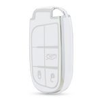 JVCV® Silver Border TPU Key Cover Compatible with Jeep Compass Trailhawk Push Button Smart Key (White)