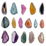 KisSealed 16 Pieces Polished Agate Slices, Geode Top Drilled Pendants Slice Colorful Irregular Agate Stone Slices for Craft Windbell DIY Jewelry Making (Mix Colors)