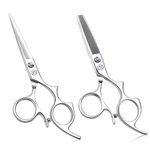 Moontay 5.5" Hair Cutting Shears Set with Large Finger Holes, Professional Barber Stylist Thinning Shears, Salon Hair Cutting Scissors, 440C Japanese Stainless Steel, Silver