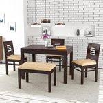 FURNESHO Solid Sheesham Wood Dining Room Sets 4 Seater Dining Table with 3 Chairs & 1 Bench for Dining Room, Living Room, Kitchen, Hotel, Restaurant, Cafeteria (Standard, Honey Finish) (WALNUT FINISH)