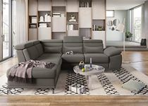Fabrique Imperial L-Shape Corner 5-Seater Fabric Sofa Set | Adjustable Headrest - Stylish, Luxurious Furniture for Home Office, & Living Room | Stainless Steel Legs for Easy Moving - Dark Grey (RHS)