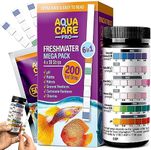 Freshwater Aquarium Test Strips 6 in 1 - Fish Tank Test Kit for Testing pH Nitrite Nitrate Chlorine General & Carbonate Hardness (GH & KH) - Easy to Read Wide Strips & Full Water Testing Guide, 200 Ct