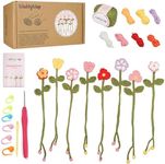 WaldyWop Crochet Kit for Beginners - 8 Flower Bookmarks Crocheting Kit w/Step-by-Step Video Tutorials & Soft Yarn and Hooks - Wobbles Crochet Starter Kit for Adults Kids, Ideal Christmas Gifts