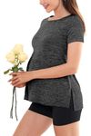 Women's Maternity T-Shirt Short Sleeve Split Side Pregnancy Tops Maternity Clothes, Dark Gray, M