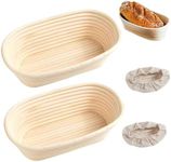 DAJASD Bread Proofing Basket, 2PCS 25cm/10Inch Oval Natural Rattan Banneton Proofing Basket, Sourdough Proving Basket with Linen Cloth Liner, Sourdough Bread Professional Home Making Tool Kit