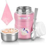 flintronic Food Flask, 500ml Vacuum Insulated Food Jar with Folding Spoon, Double Walled Hot Food Flask, Leakproof Stainless Steel BPA Free Food Container for Breakfast, Lunch, Work, Kids
