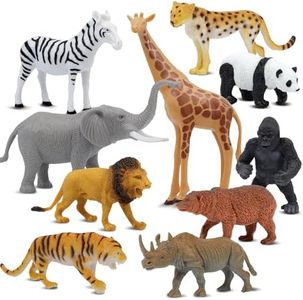 Beetots Safari Animal Figurines Set for Kids, 10 Piece Realistic Wild Zoo Animals Collection with Elephant, Lion, Tiger, Giraffe, Educational Toys for Toddlers Boys Girls