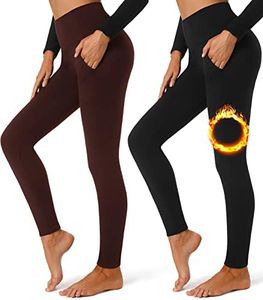 FULLSOFT 2 Pack Fleece Lined Leggings with Pockets for Women High Waisted Thermal Winter Yoga Pants for Workout Running