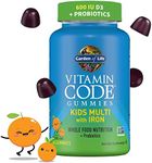 Garden of Life Kids Multivitamin Gummy with Iron+Probiotics for Immune Health & Digestion:Vitamins D, C, E, B, Zinc for Energy&Development,Vitamin Code,Non-GMO,Gluten-Free, Orange,30 Day Supply