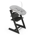 Stokke Tripp Trapp Chair (Oak Black) with Newborn Set (Grey) - Cosy, Safe & Simple to Use - for Newborns Up to 20 lbs