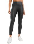 CRZ YOGA Women's Butterluxe Matte Faux Leather Leggings - 25'' No Front Seam High Waist Stretch Gym Leggings Pleather Pants Black Foil Pattern 12