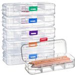 SOUJOY 6 Pack Double Deck Pencils Box, Clear Stationery Box with Snap-Tight Lid, Plastic Large Capacity Pen Case Organizer with with 4 Compartment for Office Supplies Organization