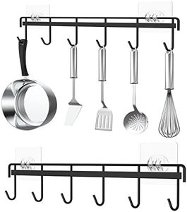 Myfolrena Kitchen Utensil Hanger Holder Adhesive Kitchen Hanger Rail 2-Pack, Hanging Rack Wall Mounted Rail for Spoons Coffee Mug Cups Tags(Black)